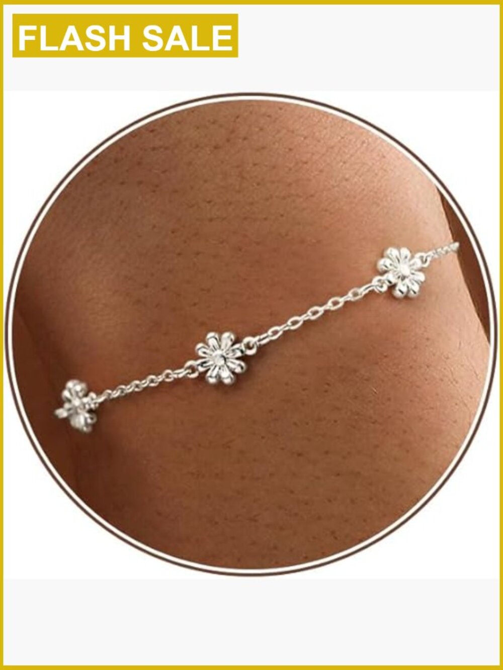 Floral Charm Link Bracelet 14K Gold Plated Cute for Women Gift